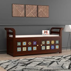 havenzhome classic wooden settee, elegant 2 seater sofa, handcrafted wood bench, couch with cushioned seat (walnut)