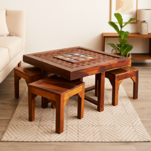 havenzhome premium sheesham wood center table with 4 stools (copy)