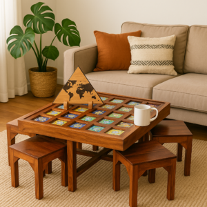 havenzhome premium sheesham wood center table with 4 stools