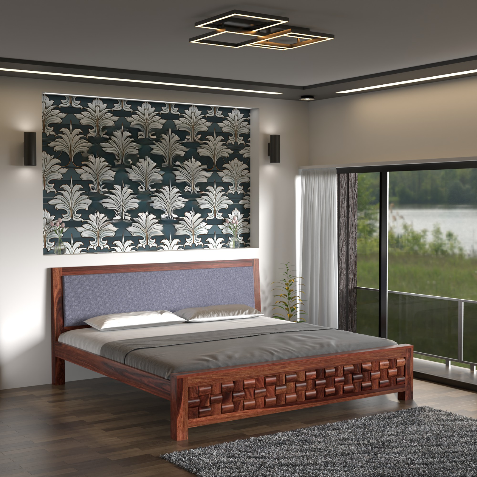 HavenzHome Solid Sheesham Wood King Size Bed without Storage