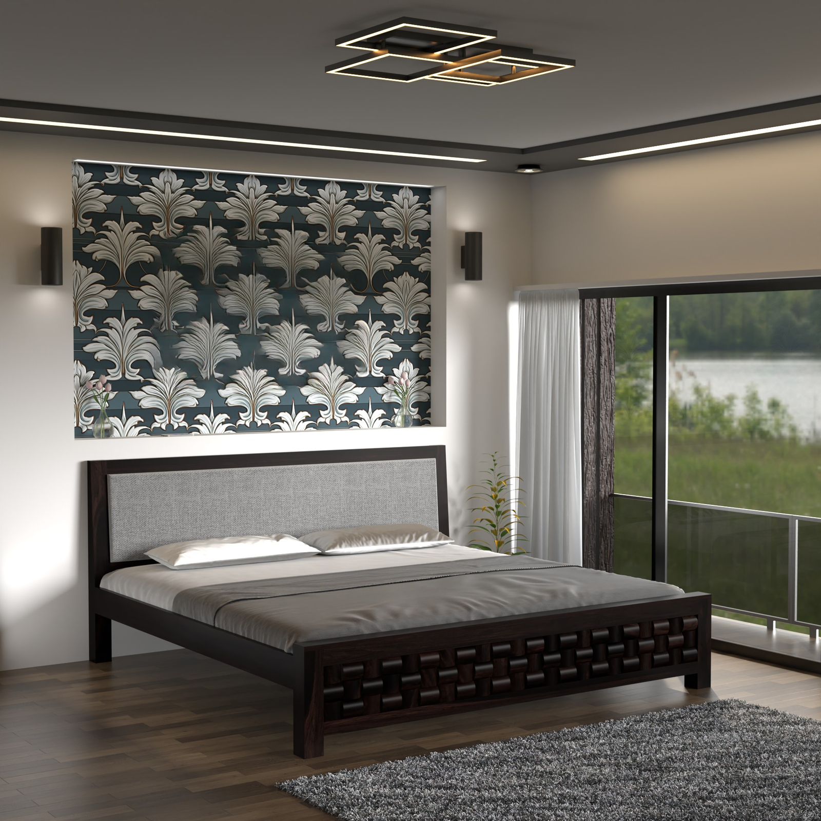 HavenzHome Solid Sheesham Wood King Size Bed without Storage