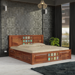 havenzhome solid sheesham wood king size storage bed | modern wooden bed with spacious storage