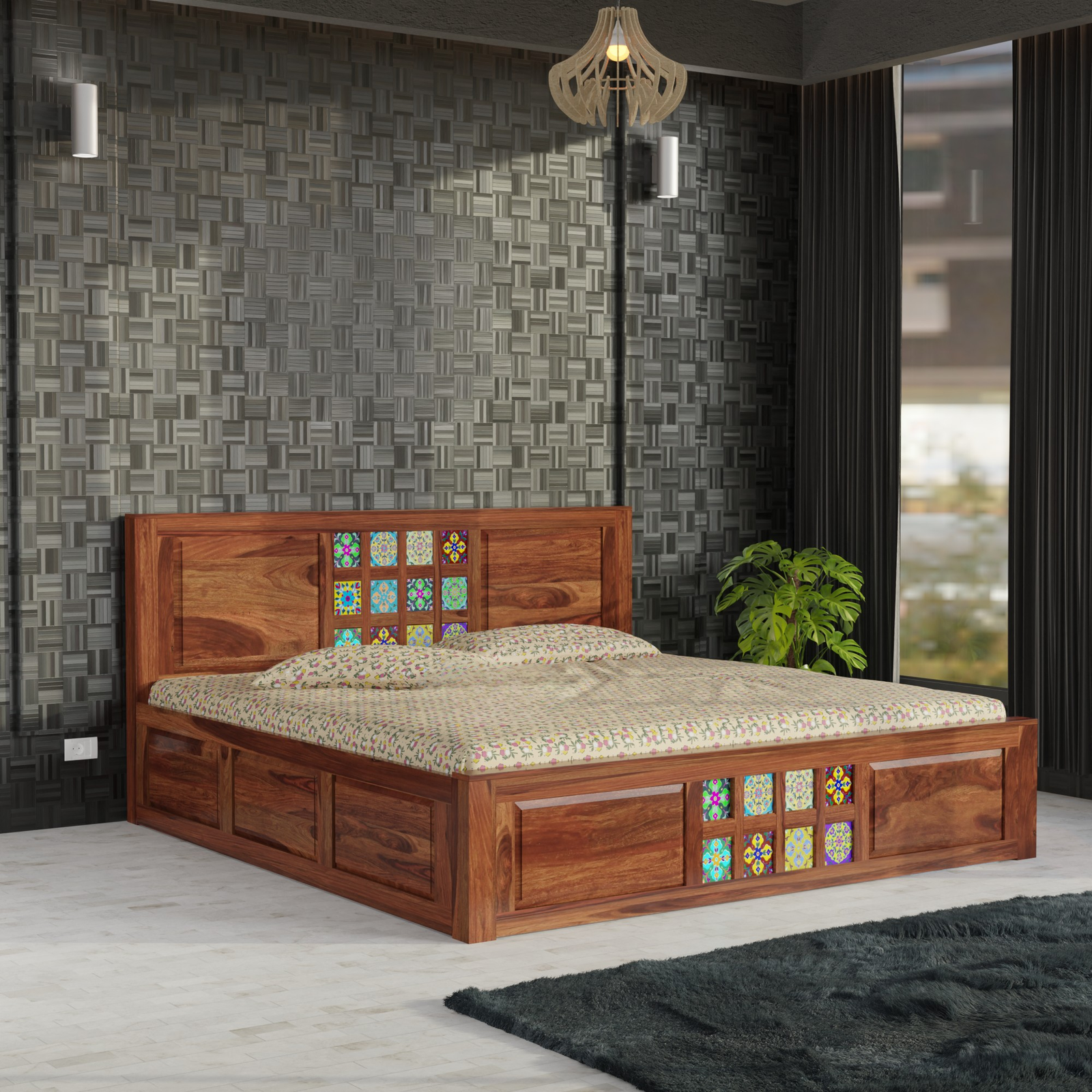 HavenzHome Solid Sheesham Queen Size Wood Storage Bed | Modern Wooden Bed with Spacious Storage