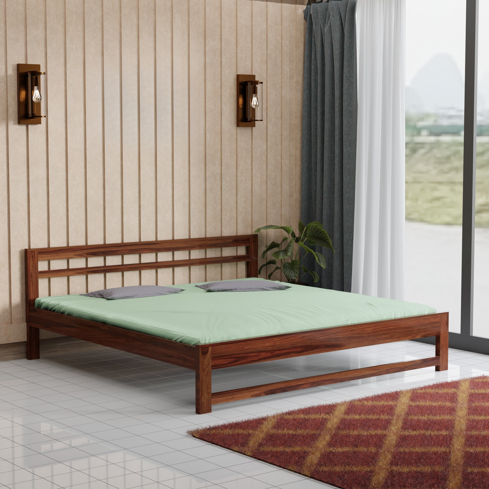 HavenzHome Solid Sheesham Wood King Size Bed without Storage