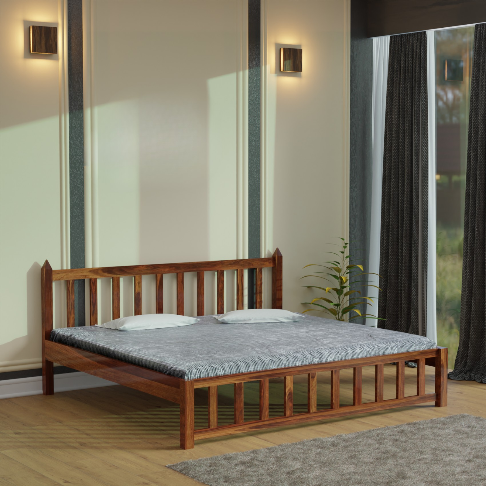 HavenzHome Solid Sheesham Wood King Size Bed without Storage