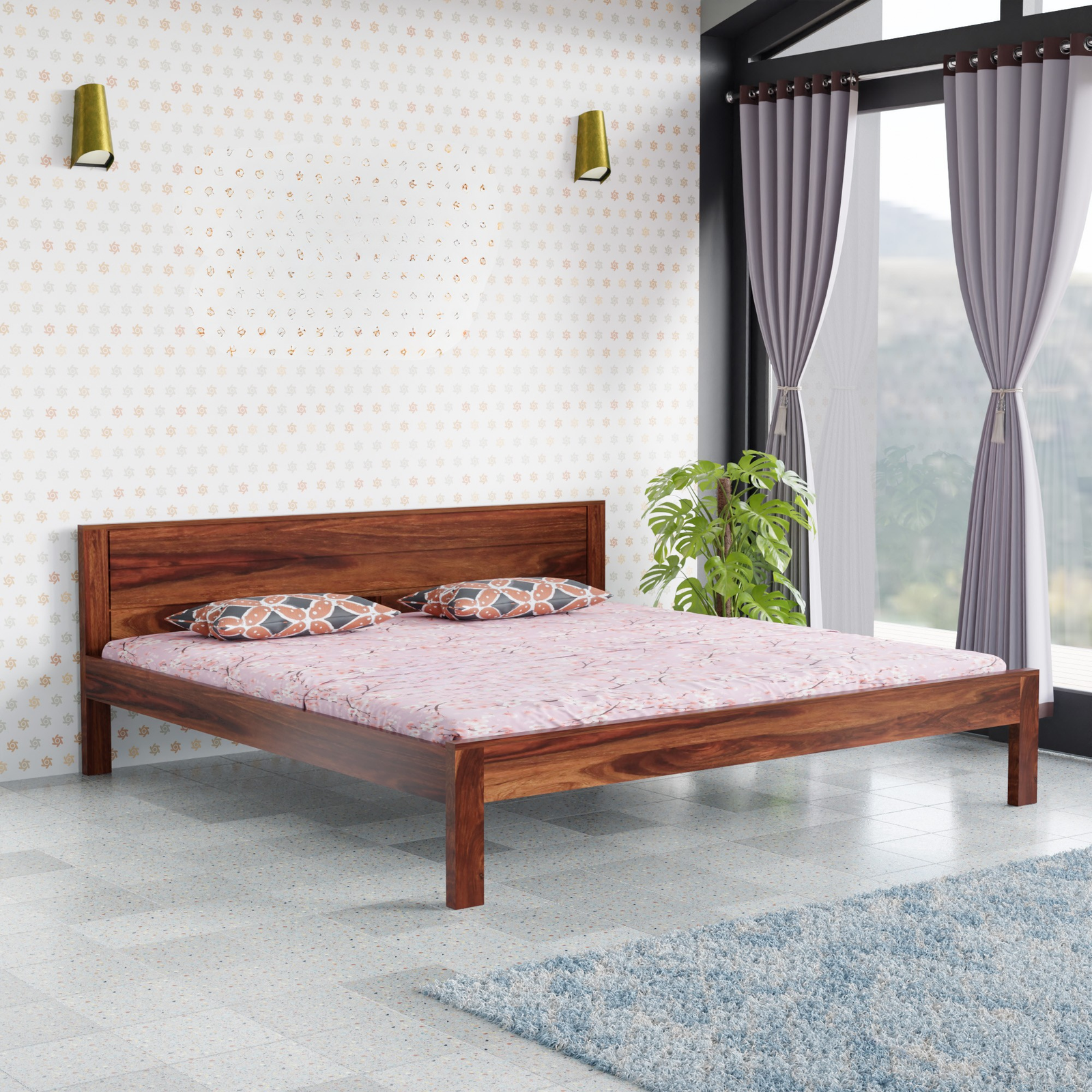 HavenzHome Solid Sheesham Wood King Size Bed without Storage