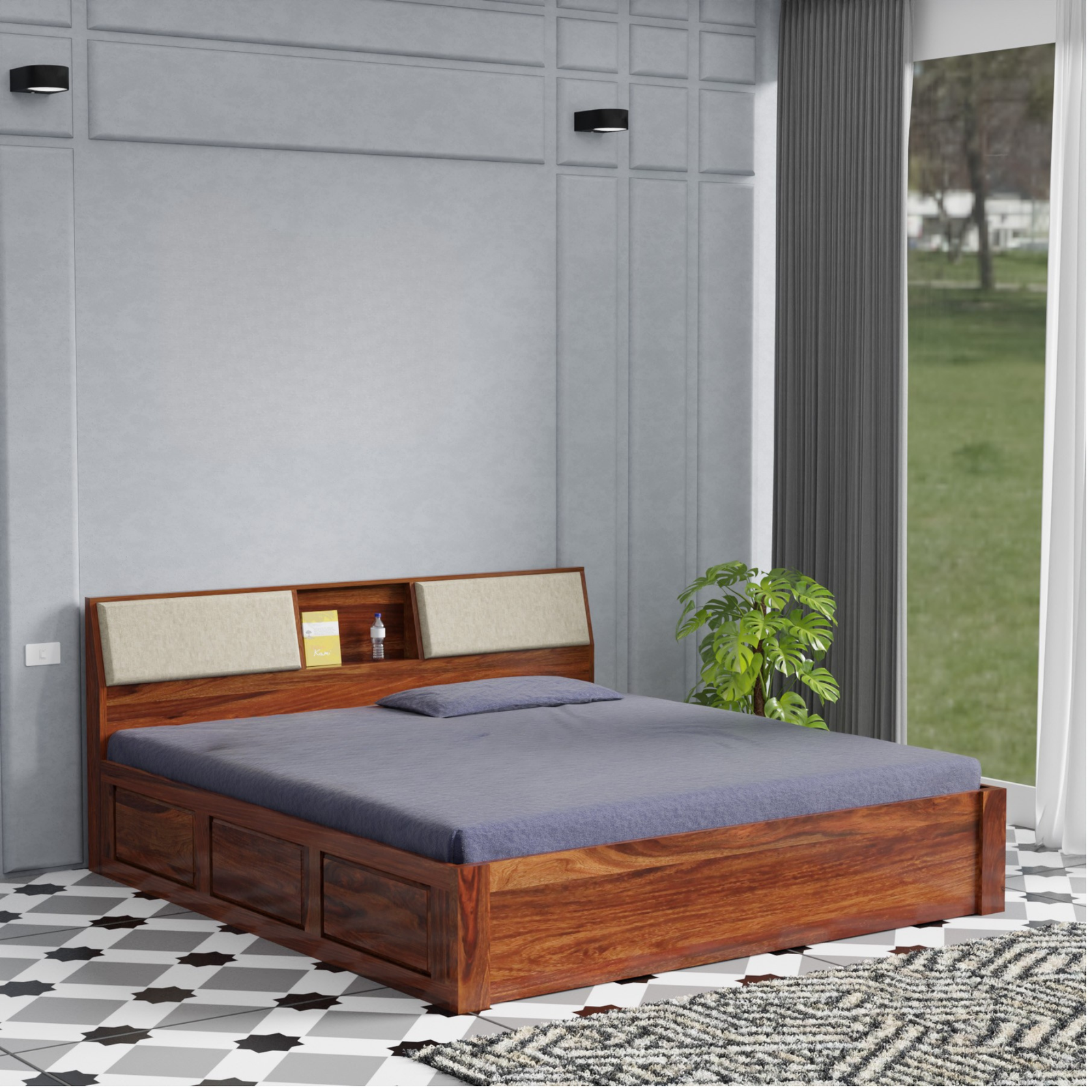 HavenzHome Solid Sheesham Wood King Size Storage Bed | Modern Wooden Bed with Spacious Storage