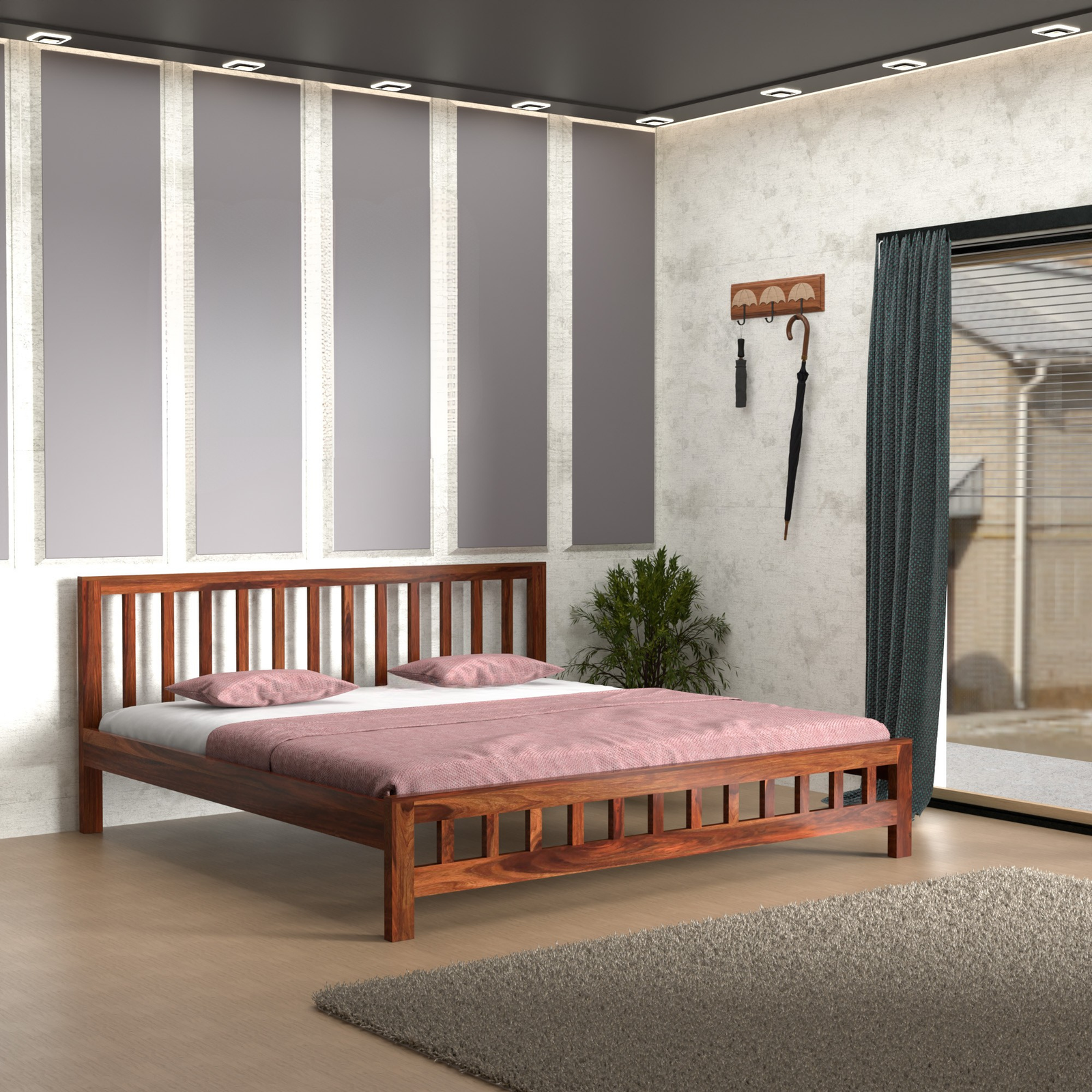 HavenzHome Solid Sheesham Wood King Size Bed without Storage