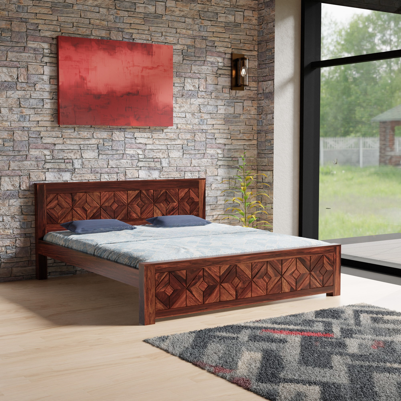 HavenzHome Solid Sheesham Wood King Size Bed without Storage