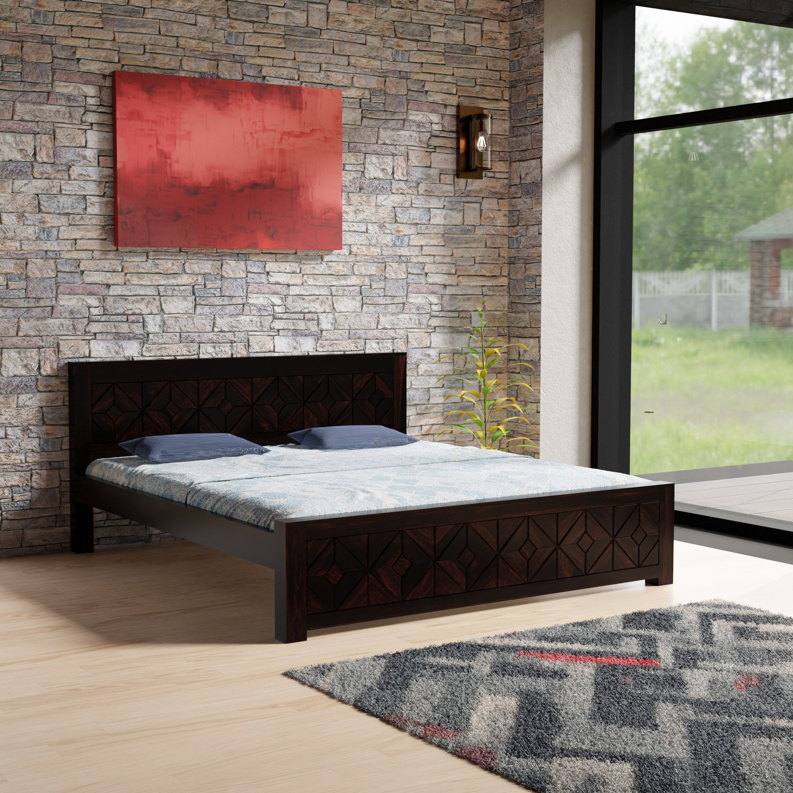 HavenzHome Solid Sheesham Wood King Size Bed without Storage