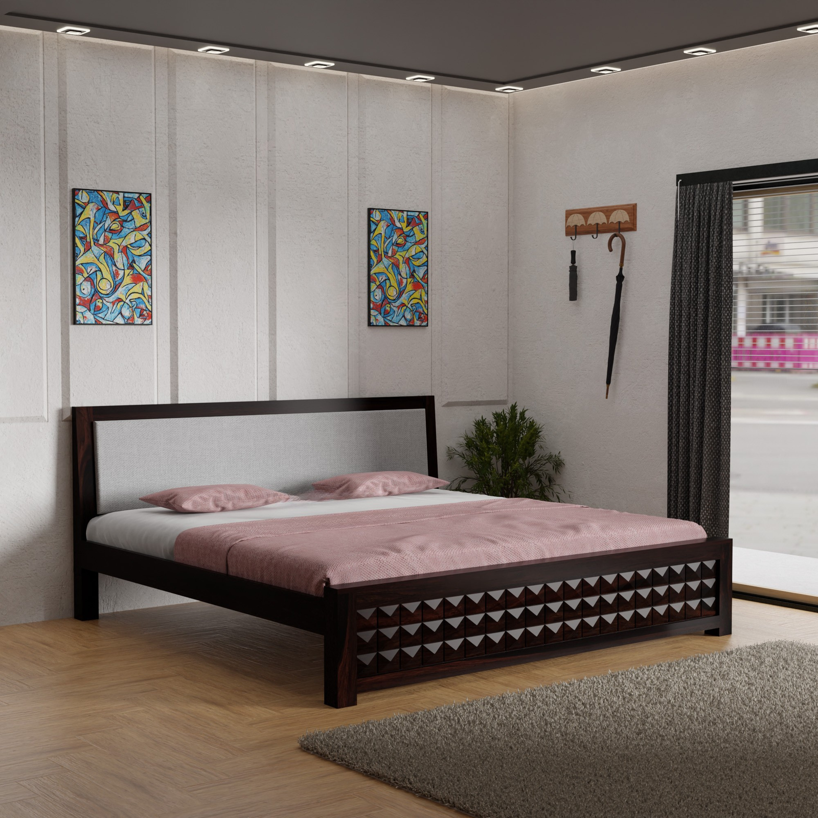 HavenzHome Solid Sheesham Wood King Size Bed without Storage