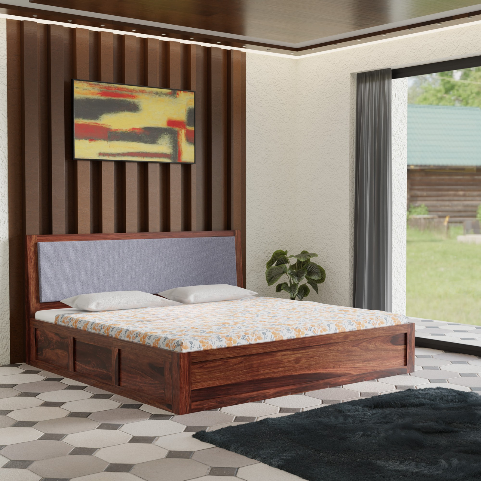 HavenzHome Solid Sheesham Wood King Size Storage Bed | Modern Wooden Bed with Spacious Storage