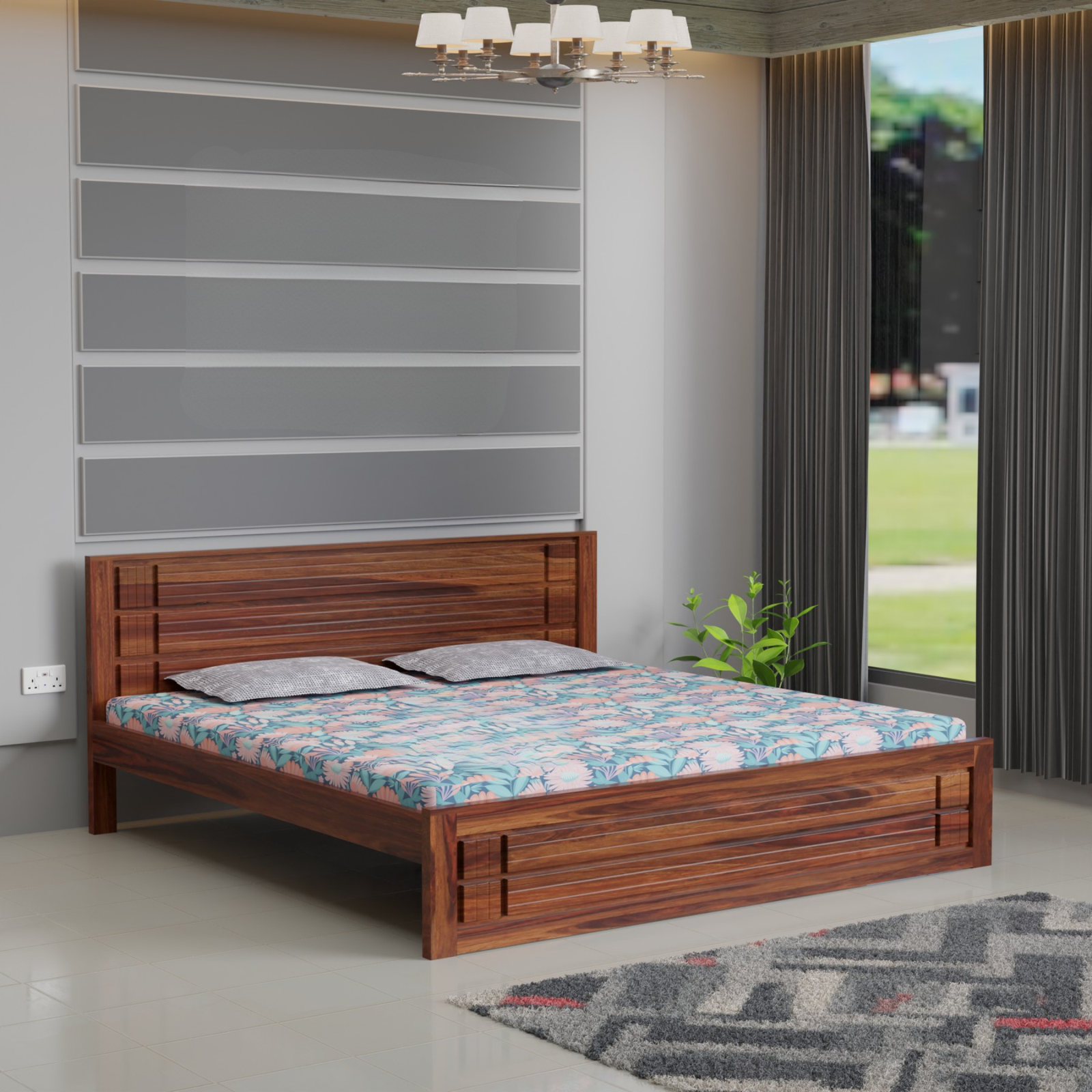 HavenzHome Solid Sheesham Wood King Size Bed without Storage