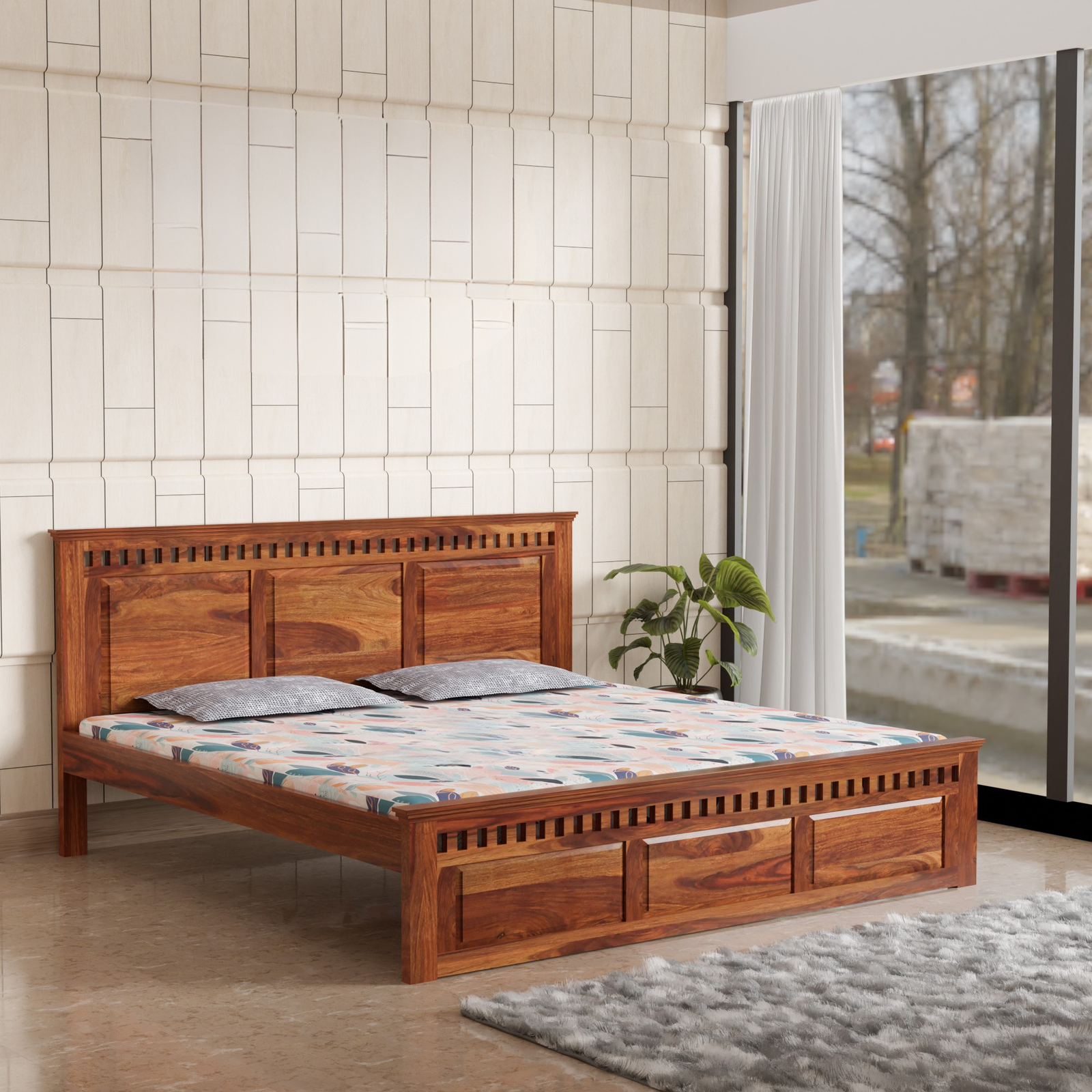 HavenzHome Solid Sheesham Wood Queen Size Bed without Storage