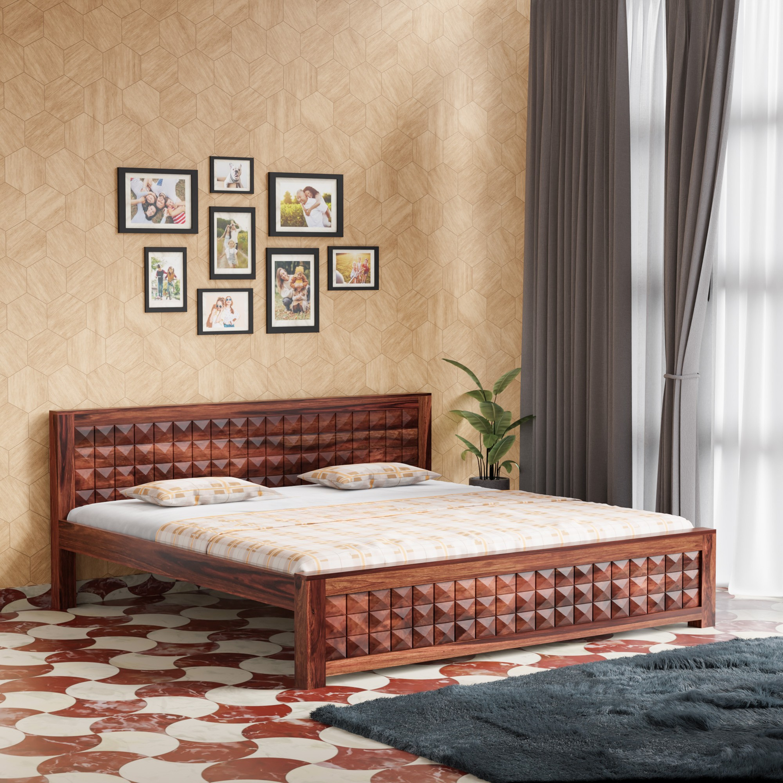 HavenzHome Solid Sheesham Wood King Size Bed without Storage
