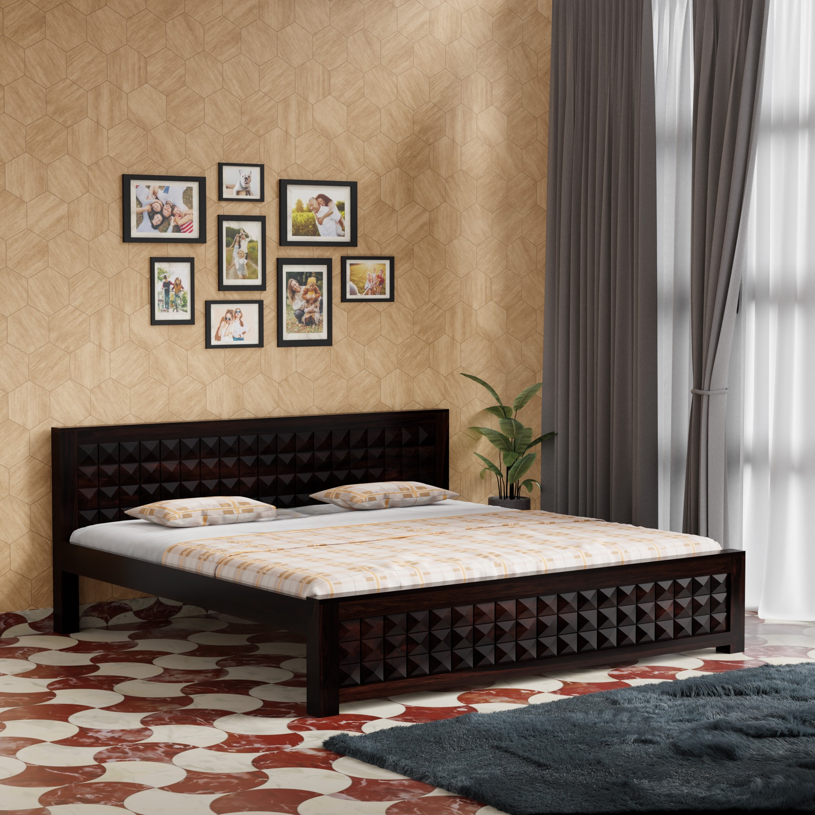 HavenzHome Solid Sheesham Wood King Size Bed without Storage