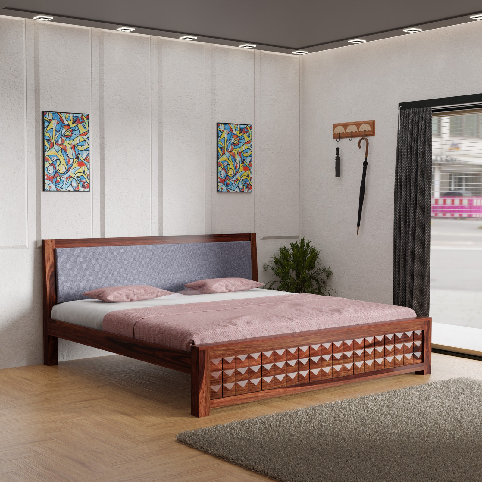 HavenzHome Solid Sheesham Wood King Size Bed without Storage
