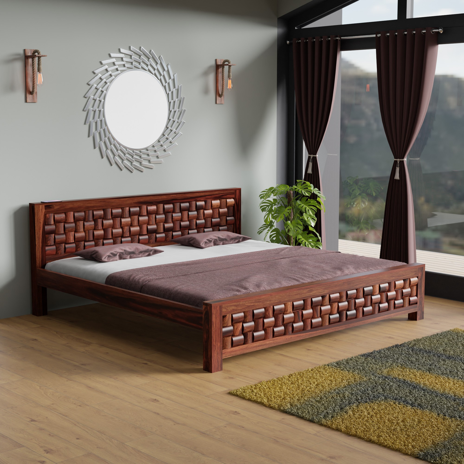 HavenzHome Solid Sheesham Wood Queen Size Bed without Storage