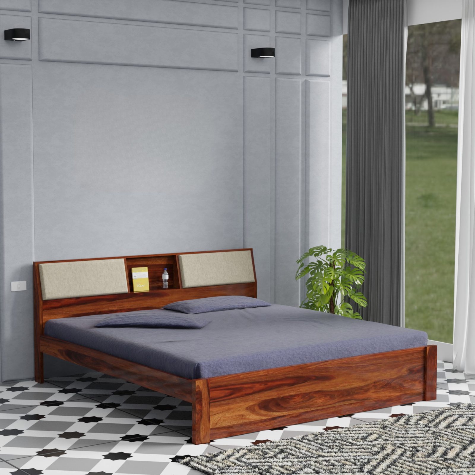 HavenzHome Solid Sheesham Wood Queen Size Bed without Storage
