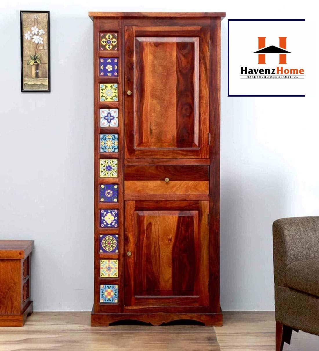HavenzHomeWooden Storage Almirah with Multiple Shelves