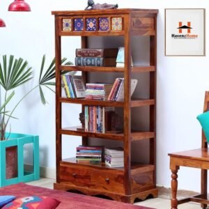 havenzhome solid sheesham wood bookrack | modern wooden bookshelf with storage shelves for home & office (copy)