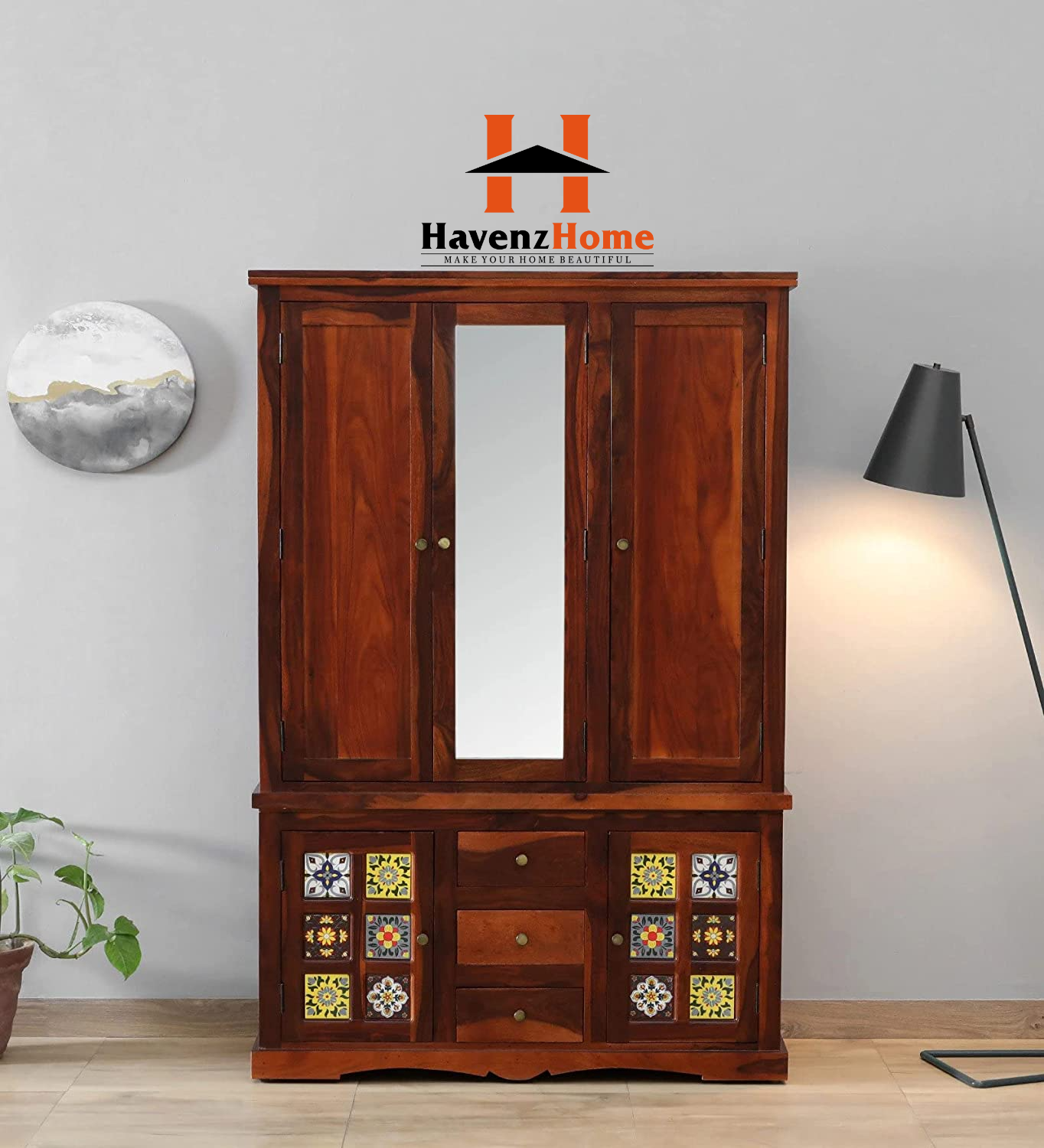 HavenzHome Elegant Sheesham Wood Wardrobe Cabinet