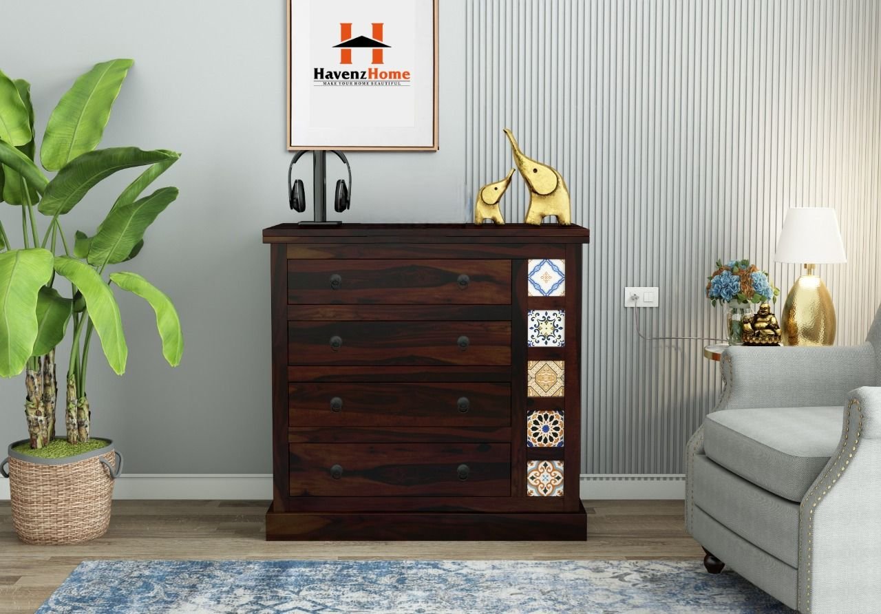 HavenzHome Contemporary Wooden Chest of Drawers | Spacious 4 Drawer Organizer