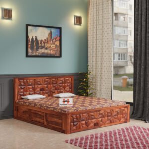 havenzhome solid sheesham wood storage bed | modern wooden bed with spacious storage for bedroom (copy)