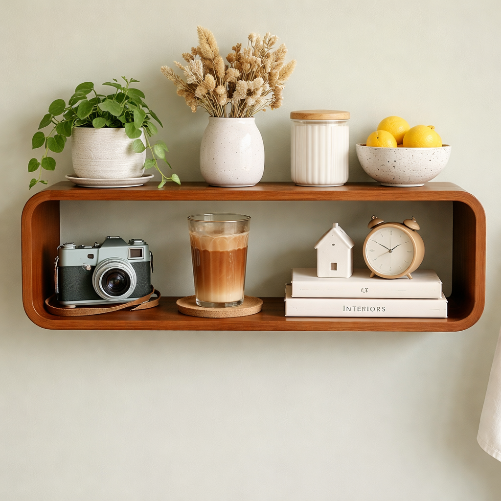 HavenzHome Wall Mounted Wooden Shelf for Books, Plants & Decor