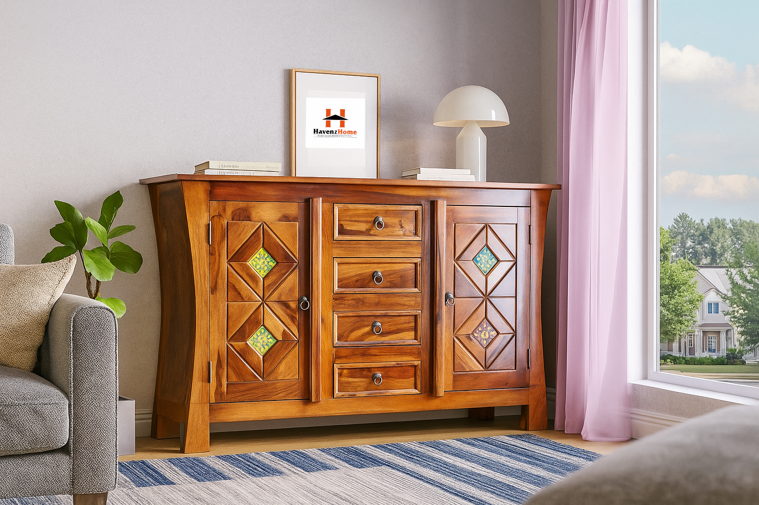 HavenzHome Solid Wood Sideboard Cabinet
