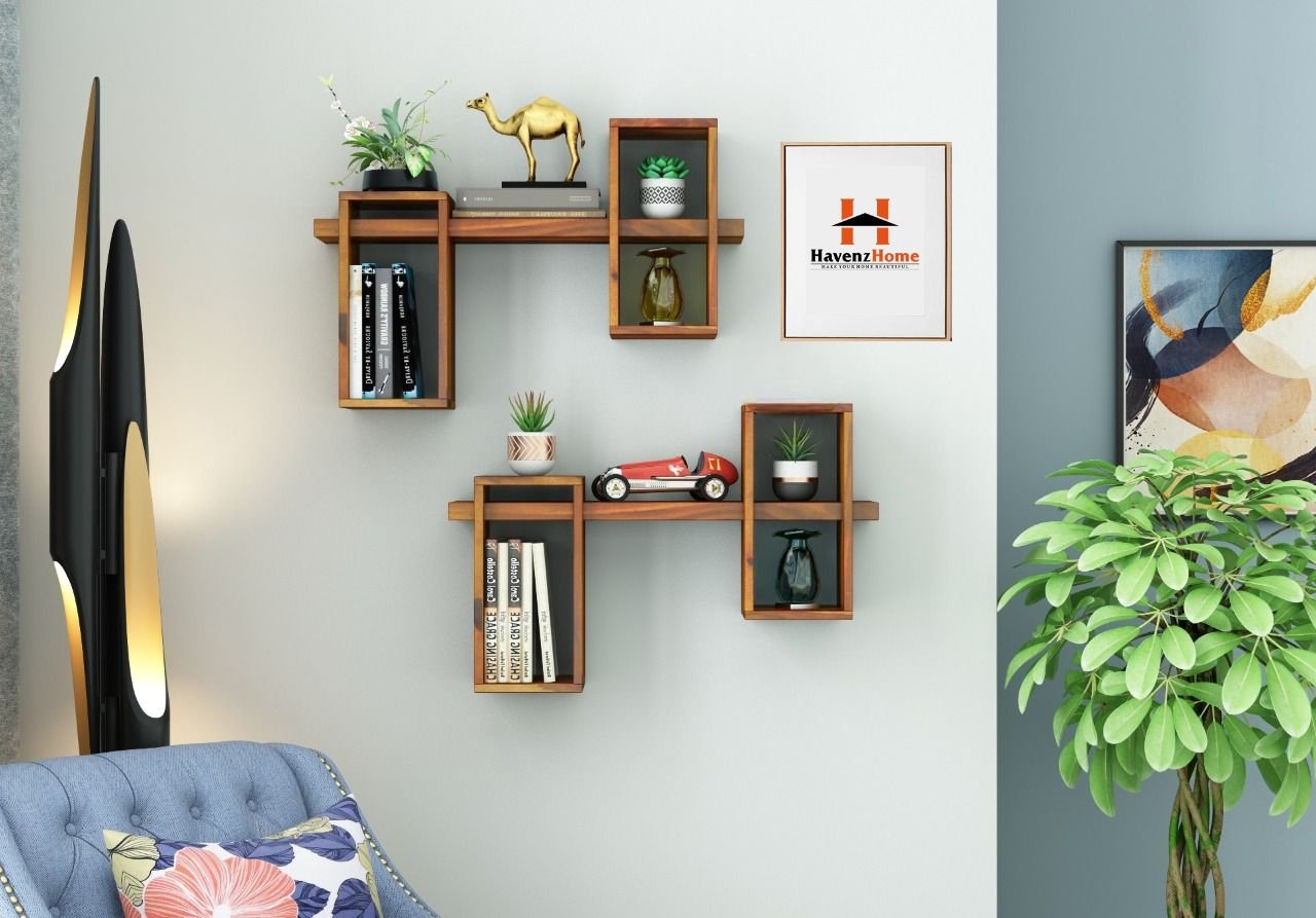 HavenzHome Space Saving Wooden Wall Shelf for Home & Office