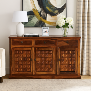 havenzhome wooden sideboard cabinet with 3 doors & shelves