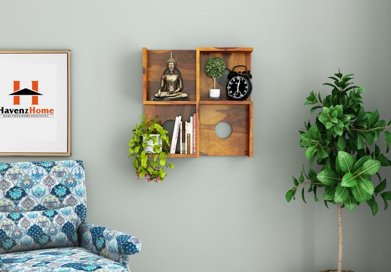 HavenzHome Decorative Wooden Wall Shelf for Living Room & Bedroom