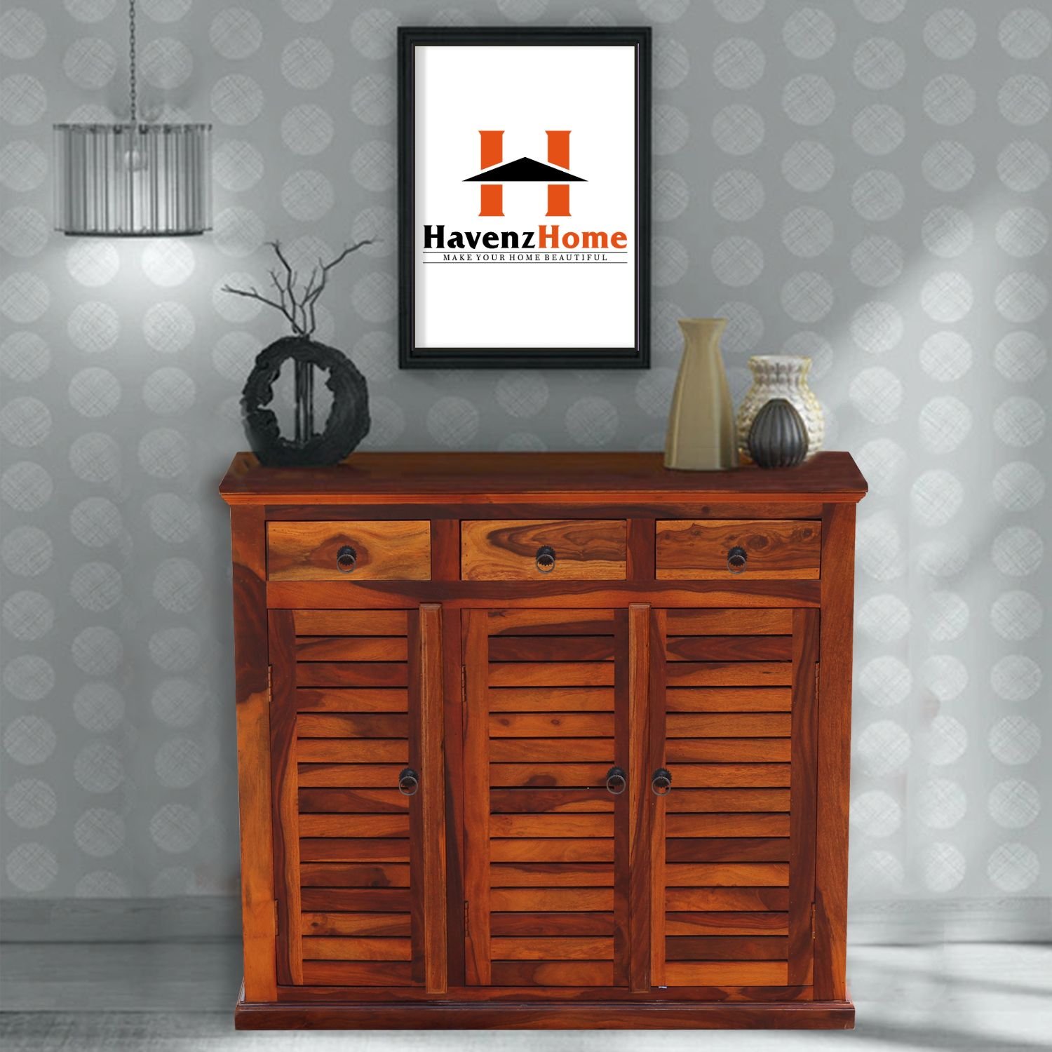 HavenzHome Wooden Shoe Rack with Closed Doors
