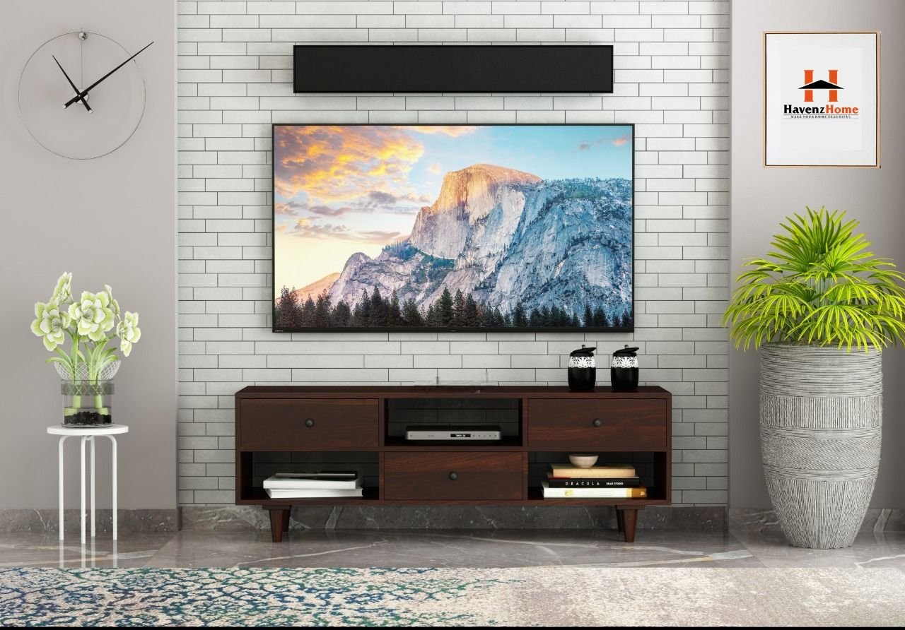 HavenzHome Premium Solid Wood TV Unit with Storage