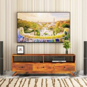 havenzhome modern wooden tv unit for living room with storage cabinets